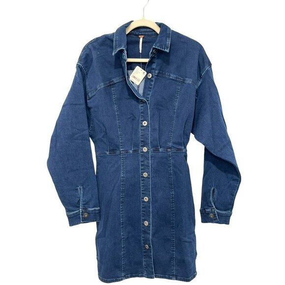 Free People Amber Denim Dress in Dark Indigo NWT Size 4 - Picture 4 of 9